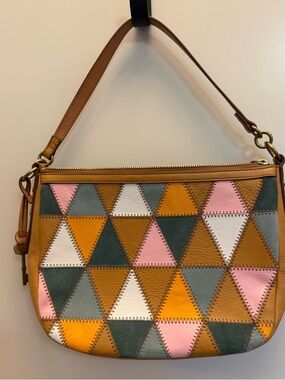 Fossil Patchwork Leather Shoulder Bag 🍂 Neutral Boho Crossbody